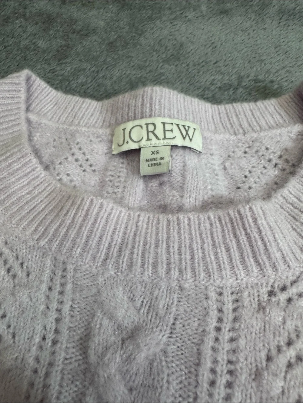 J. Crew Light Lavender Cable Knit Crewneck Sweater